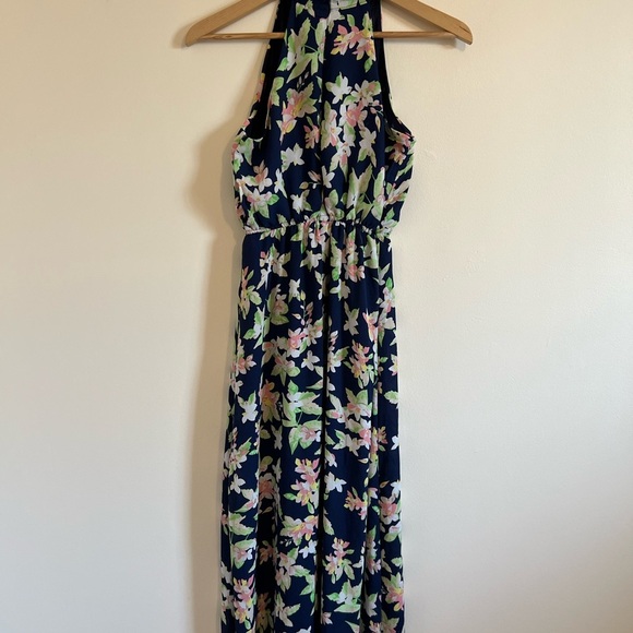 Womens Maxi Dress Floral Blue Blouson Chiffon Flowy Whimsical Spring Flounce - Picture 8 of 16